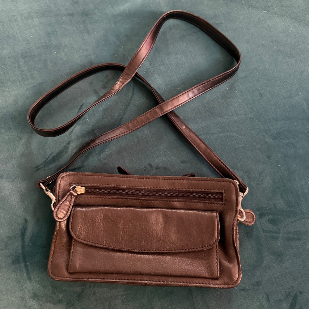 Boulder Ridge Brown Leather‎ Crossbody Wallet Bag Organizer Purse Mens Womens